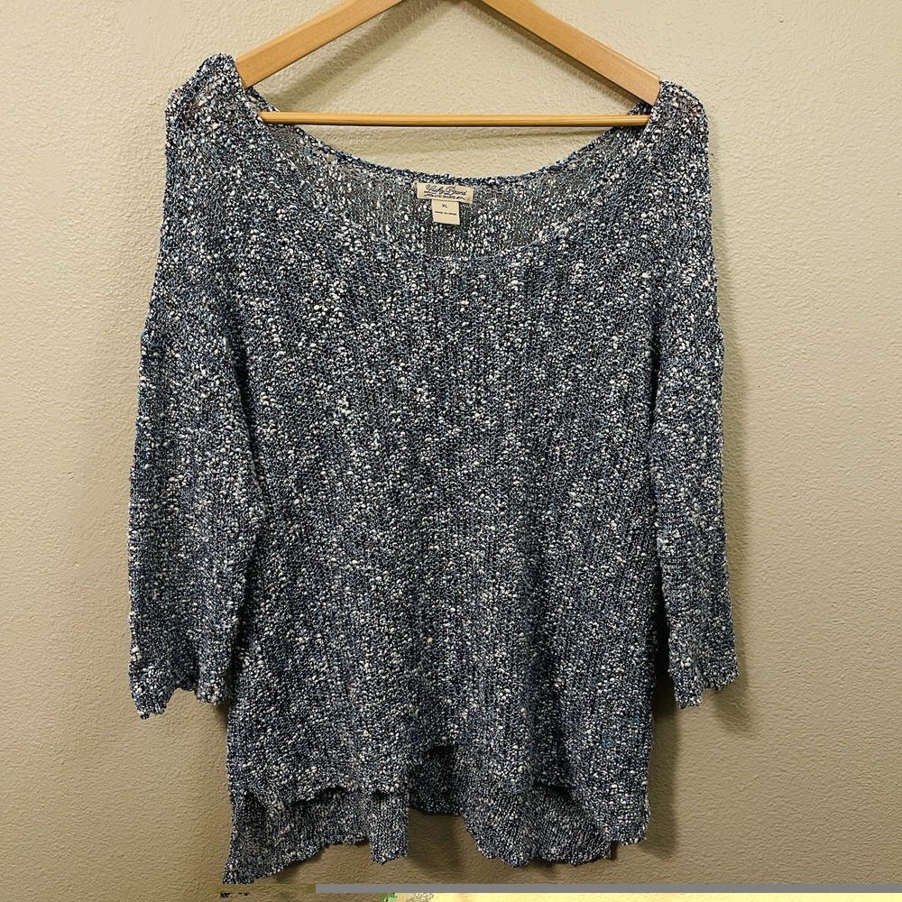 Lucky Brand Open Knit Sweater Blue Multi Costal Summer Beach Boho Grunge Size XL